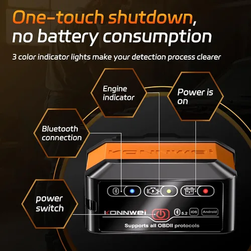 Vista 7 de KONNWEI Escáner OBD2 Bluetooth 5.2, herramienta de diagnóstico de escáner de coche inalámbrico para iOS y Android para pruebas de rendimiento