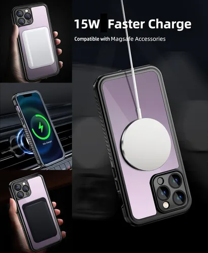 Vista 4 de Unitedtime - Funda magnética para iPhone 14 Pro Max, resistente al agua, con protector de pantalla integrado, compatible con MagSafe a prueba