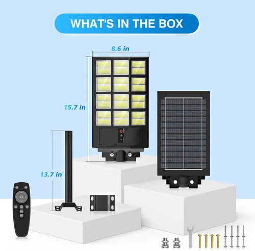 Vista 6 de OKPRO Farola solar de 5000 W para estacionamiento al aire libre, gran angular IP66 impermeable, 6500 K del atardecer al amanecer, LED con sensor
