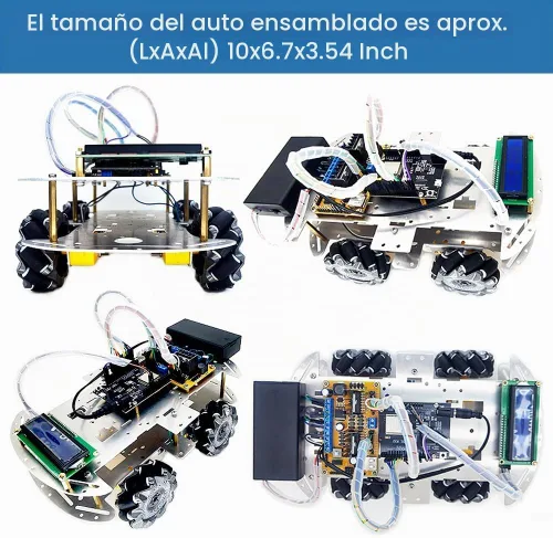 Vista 6 de Kit de coche de rueda mecánica DIY con chasis de metal y motor TT Robot inteligente 4WD Kit de programación de coche omnidireccional con codificador