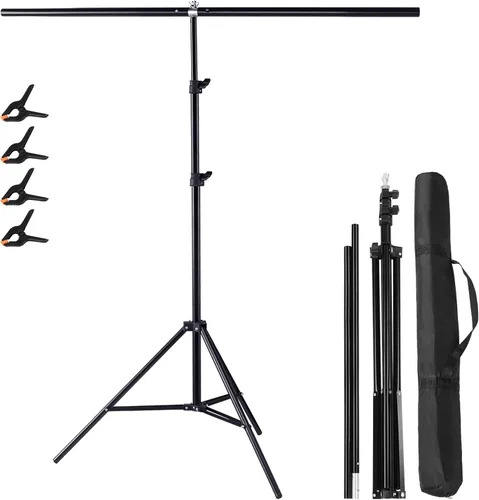 Vista 9 de Meking Soporte de fondo para fotos en forma de T, 4 x 6.5 pies/3.9 x 6.6 ft, sistema de soporte de fondo portátil con 2 abrazaderas de resorte