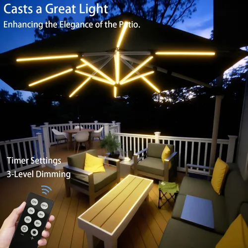 Vista 4 de Luces de sombrilla de patio al aire libre, 1000 lúmenes 15 W LED blanco cálido, impermeable con temporizador regulable, luz de poste de sombrilla