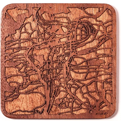 Vista 122 de Posavasos Amsterdam Map by O3 Design Studio, 1 pieza, posavasos de madera Sapele con mapa de la ciudad, hecho a mano, varias ciudades opcionales