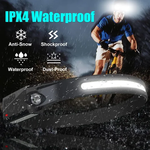 Vista 4 de Linterna de faro frontal, paquete de 3 faros delanteros LED recargables con luz de cabeza ancha con sensor brillante