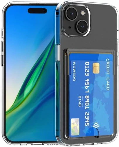 Vista 12 de 【Actualización】 Funda tipo cartera transparente para iPhone 13, antiamarilleo, delgada, parachoques de TPU + funda trasera de policarbonato con 2