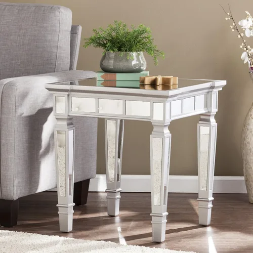 Vista 2 de SEI Furniture - Glenview Glam Mesa auxiliar cuadrada con espejo - Plata mate - Diseño de transición - Ideal para sala de estar, dormitorio (CK3632)