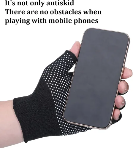 Vista 4 de Guantes de trabajo antideslizantes y transpirables sin dedos, ligeros, antideslizantes, para yoga, ejercicio, ciclismo, entrenamiento, 2 pares