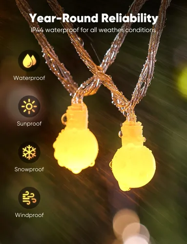 Vista 5 de Minetom Guirnalda de luces con forma de globo, 33 pies, 100 luces LED enchufables, 8 modos con control remoto, mini luces de globo para interiores
