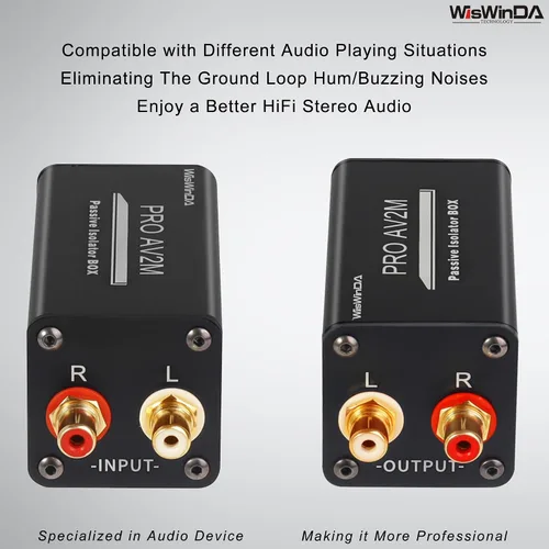 Vista 4 de Pro AV2M-RCA Aislador de ruido Eliminador de ruido de audio (sin afectar a los graves) Filtro de ruido de aluminio Shell Loop Aislador de ruido