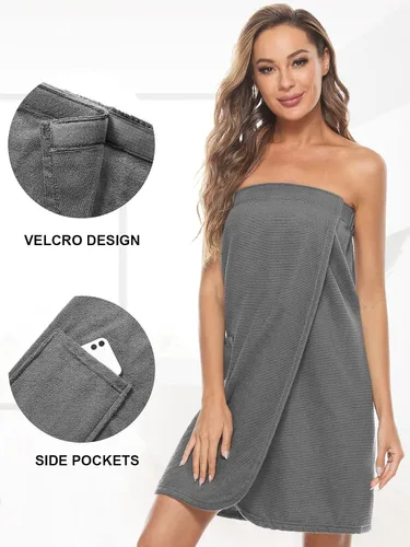 Vista 4 de Knuffnee Toalla de baño para mujer, ducha, spa, envoltura corporal, cierre ajustable, bata de baño