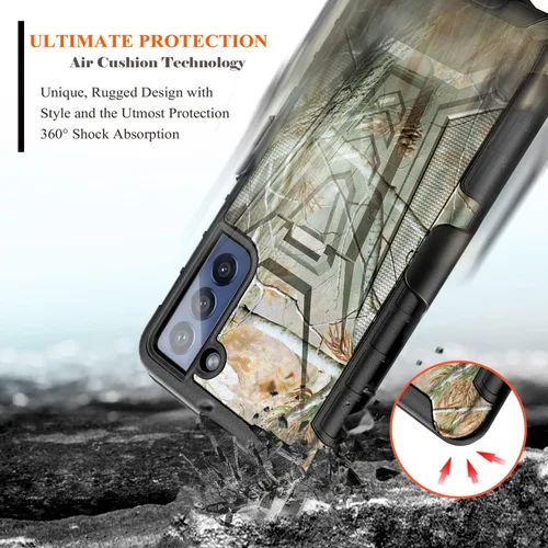 Vista 5 de NZND Funda para Samsung Galaxy S21 FE 5G con protector de pantalla de vidrio templado (cobertura máxima), funda de clip para cinturón con soporte