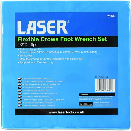 Vista 6 de Laser 7164 Juego de llaves flexibles para patas de cuervo, 1/2 "D, 9 unidades, color azul