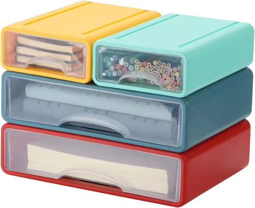 Vista 10 de Cajones de escritorio blancos para papel, cajones de almacenamiento de oficina apilables para escritorio, organizador de manualidades y contenedores