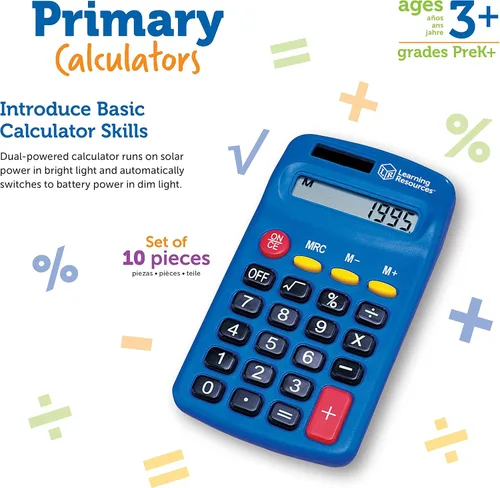 Vista 7 de Learning Resources Calculadora primaria - Calculadoras básicas solares y alimentadas por batería para estudiantes, enseñar operaciones básicas