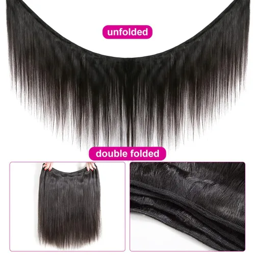 Vista 4 de Younsolo Paquetes de pelo lacio brasileño, cabello humano virgen 100% sin procesar, color negro natural, 4 paquetes, 12, 14, 16 y 18 pulgadas