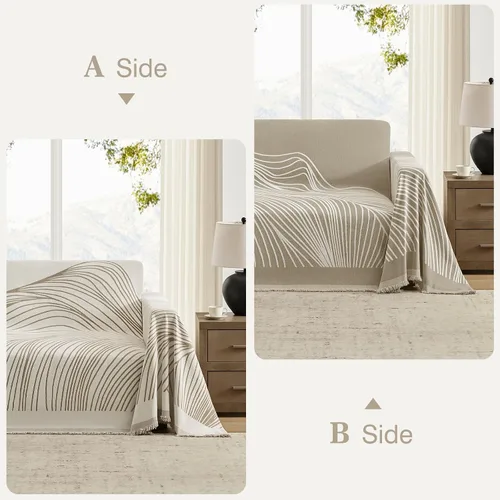 Vista 4 de funda boho para sofá lavable, funda para sofá modular para perros, funda reversible para sofá de 2 o 3 cojines, protector de muebles apto