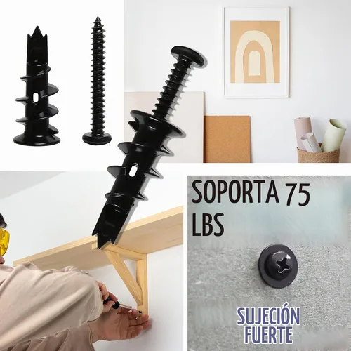 Vista 3 de Kit de 50 Piezas de Anclajes y Tornillos Autoperforantes de Metal para Drywall #8, 25 Anclajes Huecos de Servicio Pesado para Sheetrock + 25