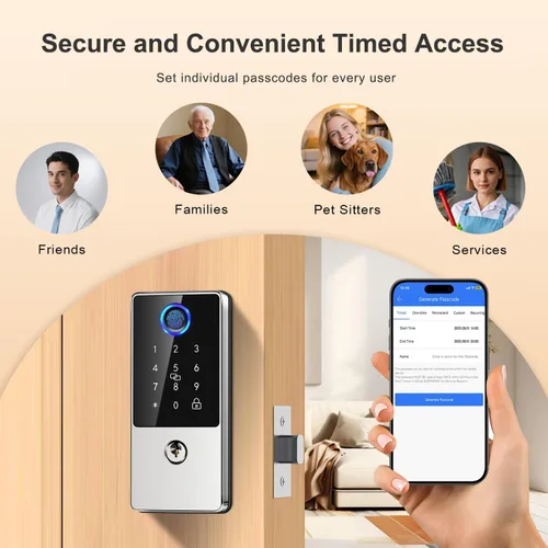 Vista 3 de Cerradura inteligente, cerradura de puerta de entrada sin llave, cerradura inteligente de huellas dactilares, cerraduras inteligentes digitales