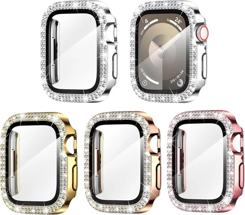 Vista 11 de Goton Paquete de 4 Fundas con Diamantes de Imitación para Apple Watch, Protector de 38mm para Series 3/2/1, Funda con Diamantes de Imitación
