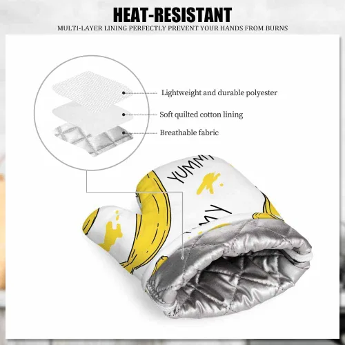 Vista 5 de Mxocom Juego de manoplas de horno y soportes para ollas de plátano con rodajas, de silicona, resistentes al calor, para horno de cocina, soporte