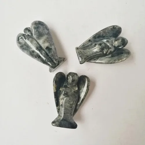 Vista 3 de Estatua de ángel guardián de oración de cristal curativo de labradorita negra natural, 1.5 pulgadas, tallado en bolsillo, figuras de piedra de palma