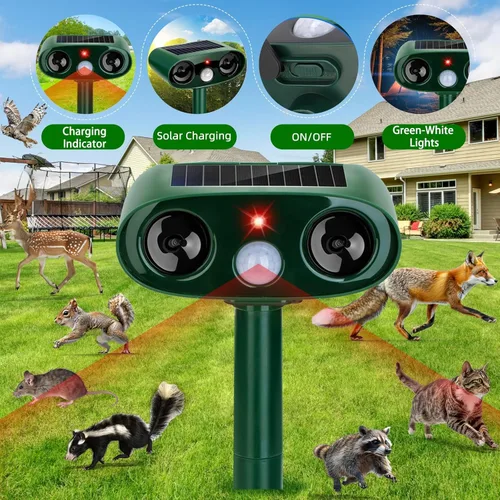 Vista 2 de Repelente solar ultrasónico de animales para exteriores, paquete de 4 dispositivos repelentes de osos impermeables y disuasorio de gatos para patio