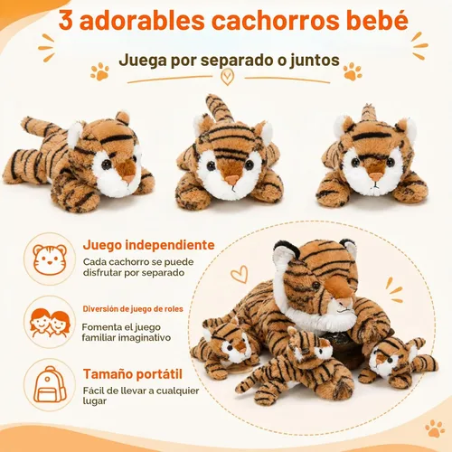 Vista 3 de MaoGoLan Animal de peluche de tigre de 20 pulgadas con bebés, zoológico