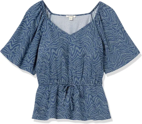 Vista 6 de Goodthreads Camisa Peplum de sarga fluida de manga corta para mujer