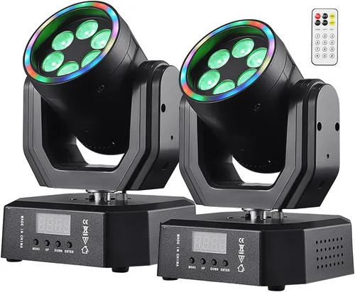 Vista 9 de Mini luz de cabeza móvil, 30 W, luces LED compactas para escenario, haz de cabeza móvil con efectos de halo, control remoto/DMX512/control de sonido