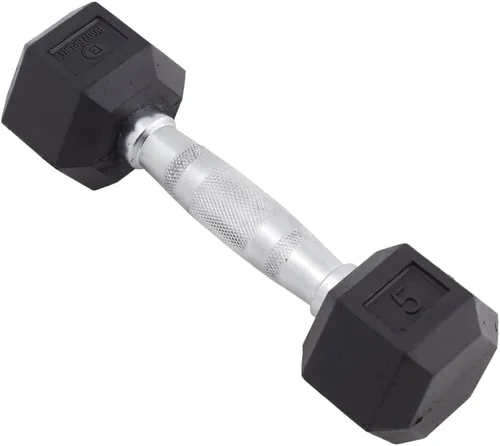 Vista 13 de Body Sport Mancuerna hexagonal con revestimiento de goma, individual – Mancuernas para ejercicios – Equipo de entrenamiento de fuerza – Accesorios
