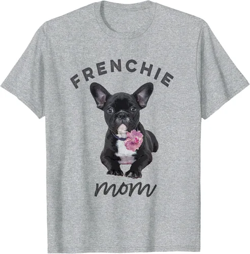 Vista 44 de Camiseta Bulldog Francés para Mujer, Frenchie Mom, Flor, Negro, S