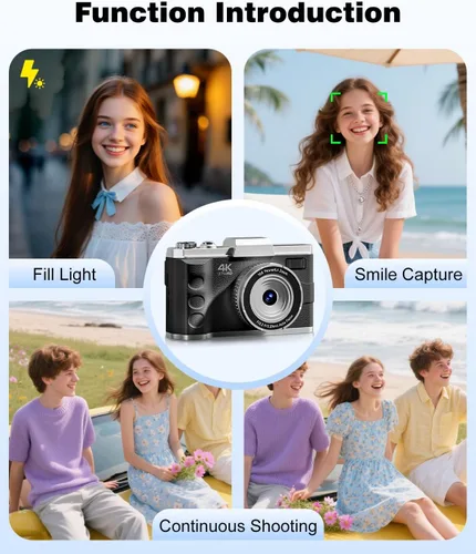 Vista 7 de Cámara Digital 4K para Fotografía, Cámara de Vlogging de 64MP con Enfoque Automático para Videos de YouTube, Cámaras Trasera y Frontal, Cámara