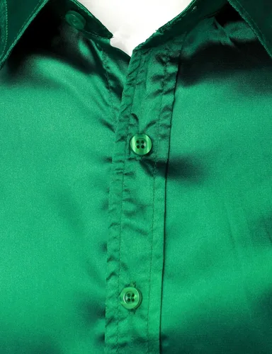 Vista 4 de ZEROYAA Men's Luxury Shiny Silk Like Satin Button Up Dress Shirts