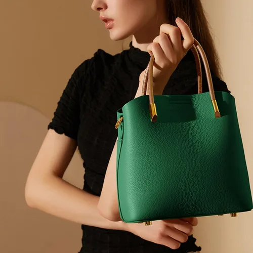 Vista 2 de Bolsos de cubo para mujer, bolso de hombro de cuero genuino, bolsos de asa superior, bolso cruzado con 2 correas extraíbles