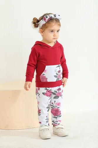 Vista 3 de Eghunooy Conjunto de sudadera con capucha floral de manga larga para bebé niña con bolsillo y diadema