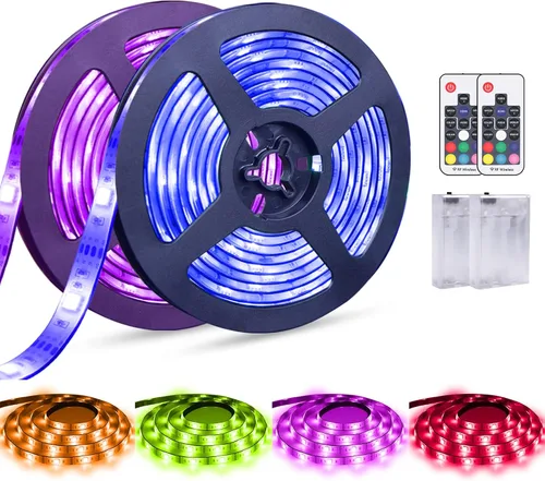 Vista 10 de RGB SMD 5050 luces LED en tira a batería con control remoto, impermeable, flexible, lazo de luces LED.