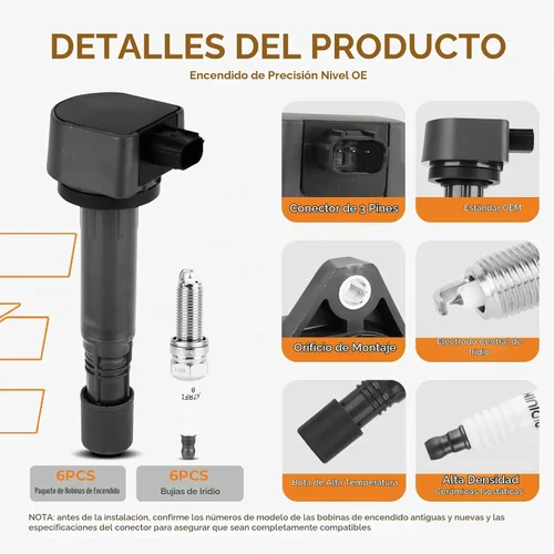 Vista 6 de Paquete de bobinas de encendido UF624 Iridium Spark Plug Set Fit para Honda