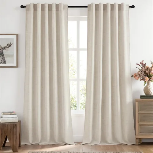 Vista 47 de MIULEE - Cortinas de lino sintético de 96 pulgadas de largo, 2 paneles, cortina semitransparente natural con pestaña trasera, bolsillo para barra