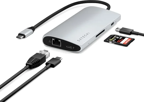 Vista 8 de Satechi Adaptador multipuerto USB C Hub 8 en 1 V2, 4K HDMI, carga USB C PD de 115 W, 3 USB-A, Ethernet, lectores de tarjetas Micro/SD, para laptop