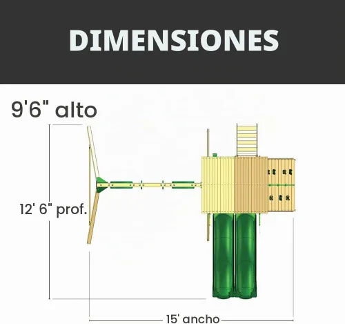 Vista 4 de Gorilla Playsets 01-1087 Avalon - Juego de columpios de madera con techo de madera, dos toboganes, pared de escalada, escalera y columpios, cedro
