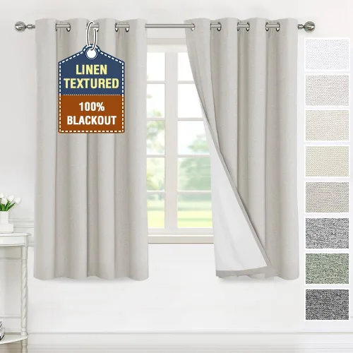 Vista 20 de H.VERSAILTEX Cortinas 100% de opacidad para dormitorio, con aislamiento térmico, cortinas texturizadas de lino con bloqueo de luz completa, cortinas