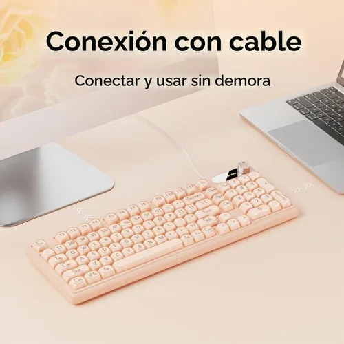 Vista 6 de EWEADN V102 Wired Keyboard, 98 Keys Creamy Gaming Keyboard with Number Pad, Display Screen & Media Knob RGB Silent Wired Cute Computer Keyboard for
