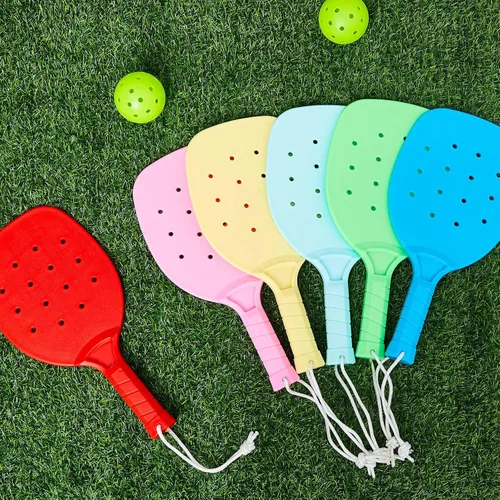 Vista 6 de Seenelling Plastic Paddleball Racket PE Equipment for Elementary School with Lanyard Classes Equipment, 15.2 x 7.5 Inches