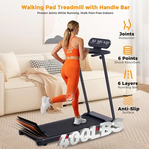 Vista 6 de Walking Pad Treadmill with Incline, 2026 Upgrade Portable Treadmill with Handles for Home Small, 3.5HP Small Walking Pad with Handle Bar, Negro-1