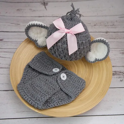 Vista 5 de Accesorios de fotografía para recién nacidos, para niños y niñas, sombrero de elefante, gorro y pantalones cortos, accesorios para fotos de bebé