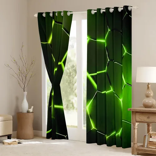 Vista 3 de Cortinas opacas con estampado de panal de abeja verde (30% -50%) con patrón hexagonal para ventana, cortina geométrica de colmena para dormitorio