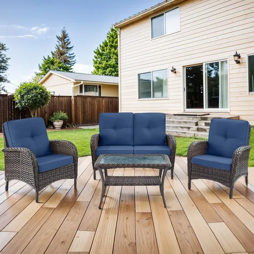 Vista 13 de HUMMUH Juego de 2 sillas de mimbre para exteriores, sillas de comedor con respaldo alto y asiento profundo para jardín, porche, patio trasero