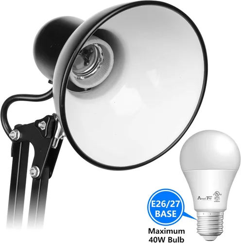 Vista 3 de AmeriTop Lámpara de escritorio de metal, negro, brazo ajustable, extensión de 18 pulgadas, listado UL