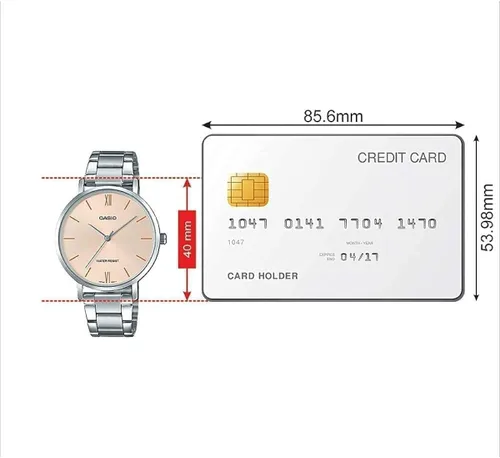 Vista 6 de Casio LTP-VT01D-4B Reloj analógico minimalista de acero inoxidable con esfera melocotón para mujer