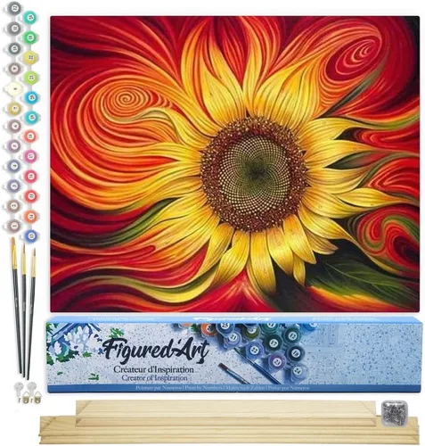 Vista 23 de Figured'Art Pintura por números para adultos, flores rojas abstractas, 16 x 20 pulgadas, kit de pintura artística para manualidades, lienzo